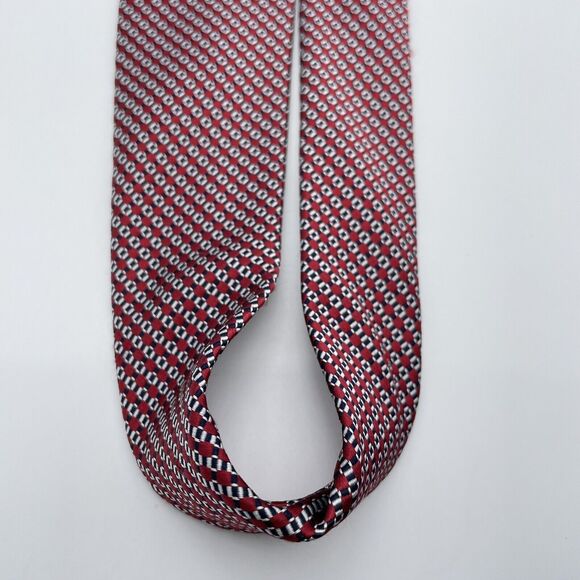 Club Room 100% Silk Necktie Geometric Red/Blue/White Classic Designer 59.5 x 3.5 - Picture 4 of 16